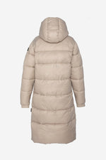 Extra long beige down jacket in recycled nylon - Image n°2
