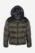Khaki hooded down jacket - Image n°1