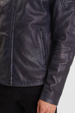 Navy lambskin biker jacket, slim fit, matte details, for all seasons. - Image n°6