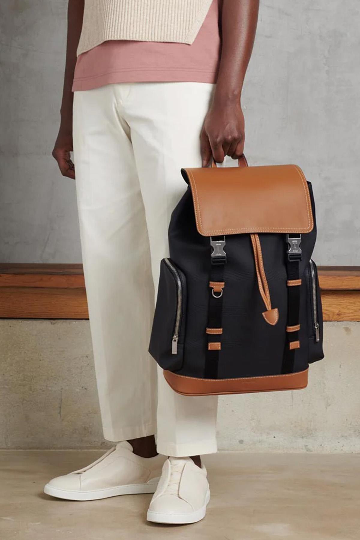 Maurice canvas and leather flap backpack - Image n°4