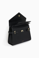 Emilie double flap handbag in black leather - Image n°2