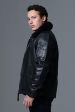 Black lambskin aviator jacket, French-made with removable fur collar. - Image n°10