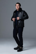 Black lambskin aviator jacket, French-made with removable fur collar. - Image n°4
