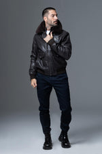 A2-style brown lambskin jacket with removable shearling collar. - Image n°7