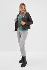 Rock-chic sheep leather jacket. finish, black and beige. - Image n°4
