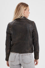 Rock-chic sheep leather jacket. finish, black and beige. - Image n°7
