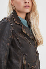 Rock-chic sheep leather jacket. finish, black and beige. - Image n°3