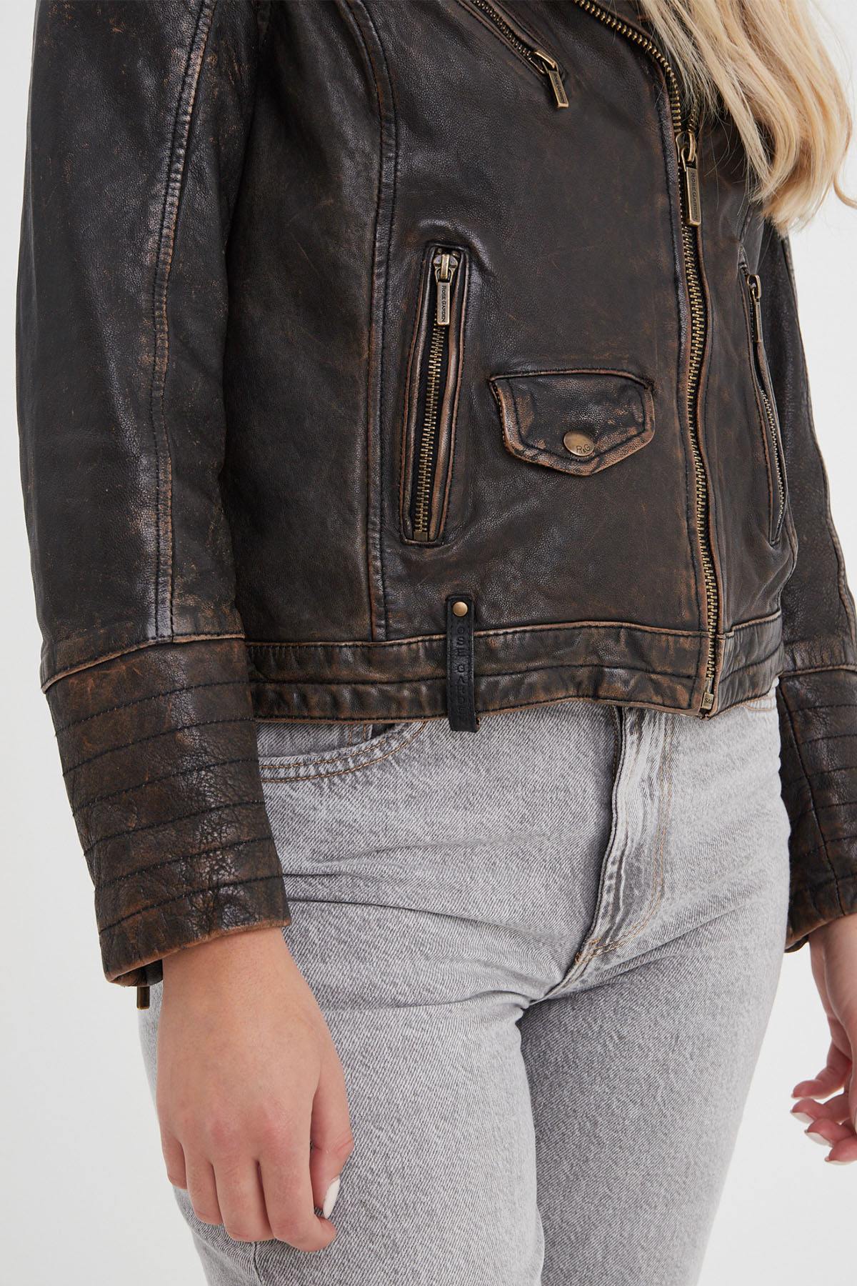 Rock-chic sheep leather jacket. finish, black and beige. - Image n°9