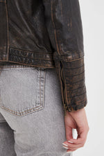 Rock-chic sheep leather jacket. finish, black and beige. - Image n°10
