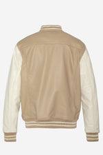 Schott's lambskin jacket: beige/off-white, snap closure, ribbed trims. - Image n°4