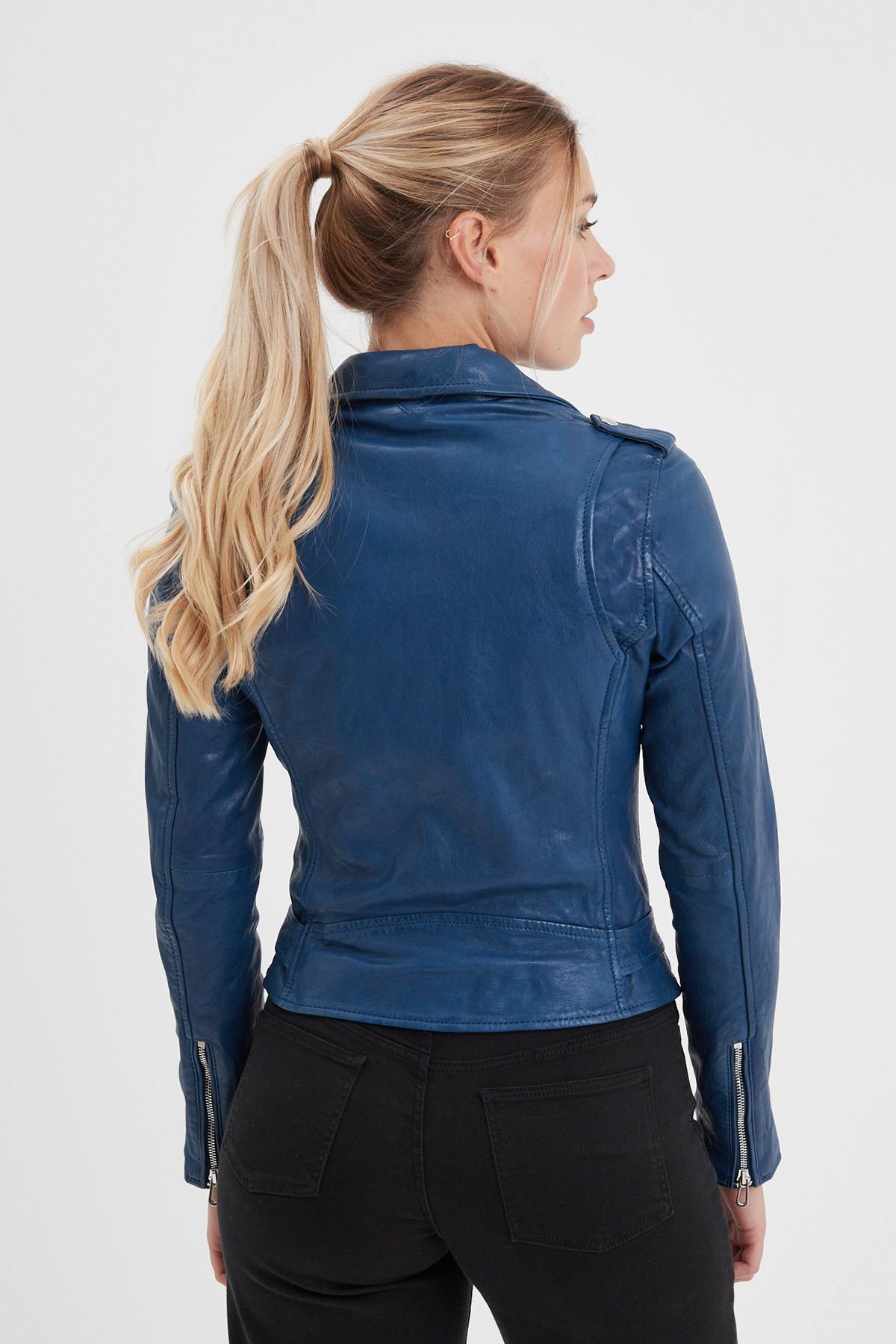 Blue water lambskin perfecto with floral lining and . - Image n°8