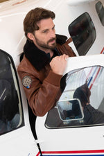 Rich cognac lambskin aviator jacket with removable shearling collar. - Image n°8