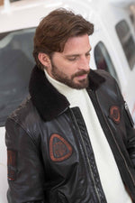 Dark brown sheepskin aviator jacket by Redskins, slim fit. - Image n°2