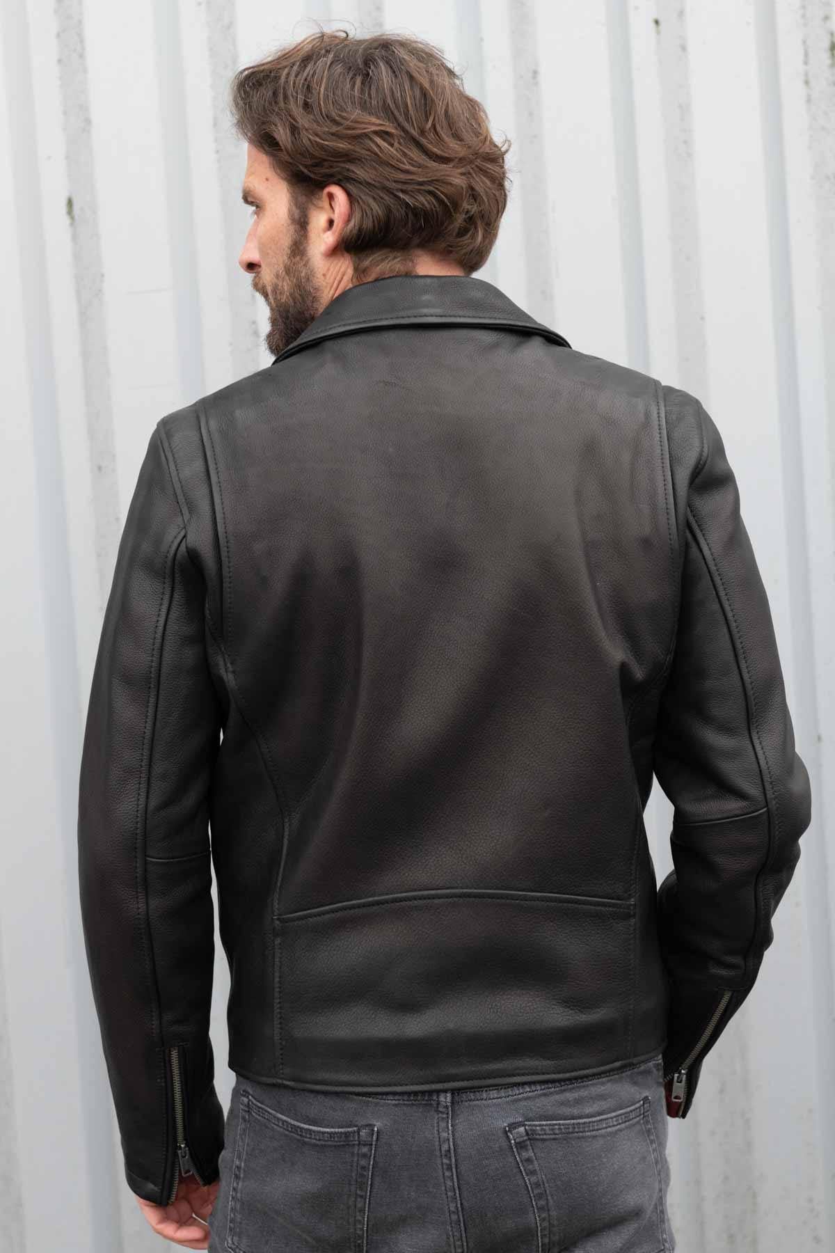 Thick black leather Biker Jacket for men - Image n°2