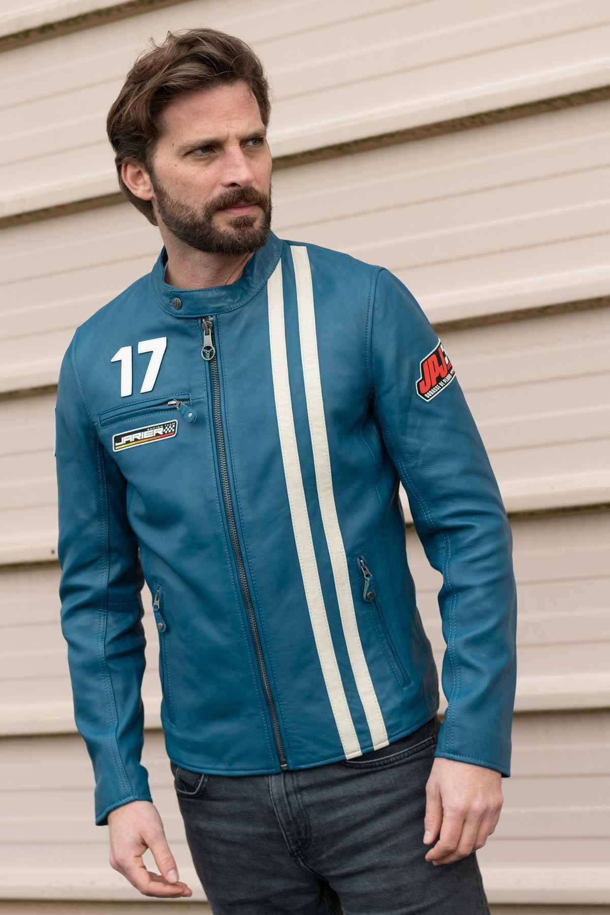 Soft, lightweight Ocean Blue sheepskin jacket inspired by Jarier. - Image n°4