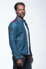 Ocean blue racing leather jacket - Image n°6