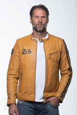 Yellow sheepskin jacket with a regular fit, inspired by motorsport. - Image n°3
