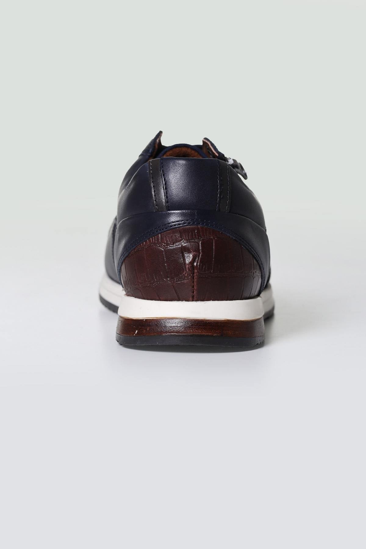 Navy and gray leather sneakers - Image n°5