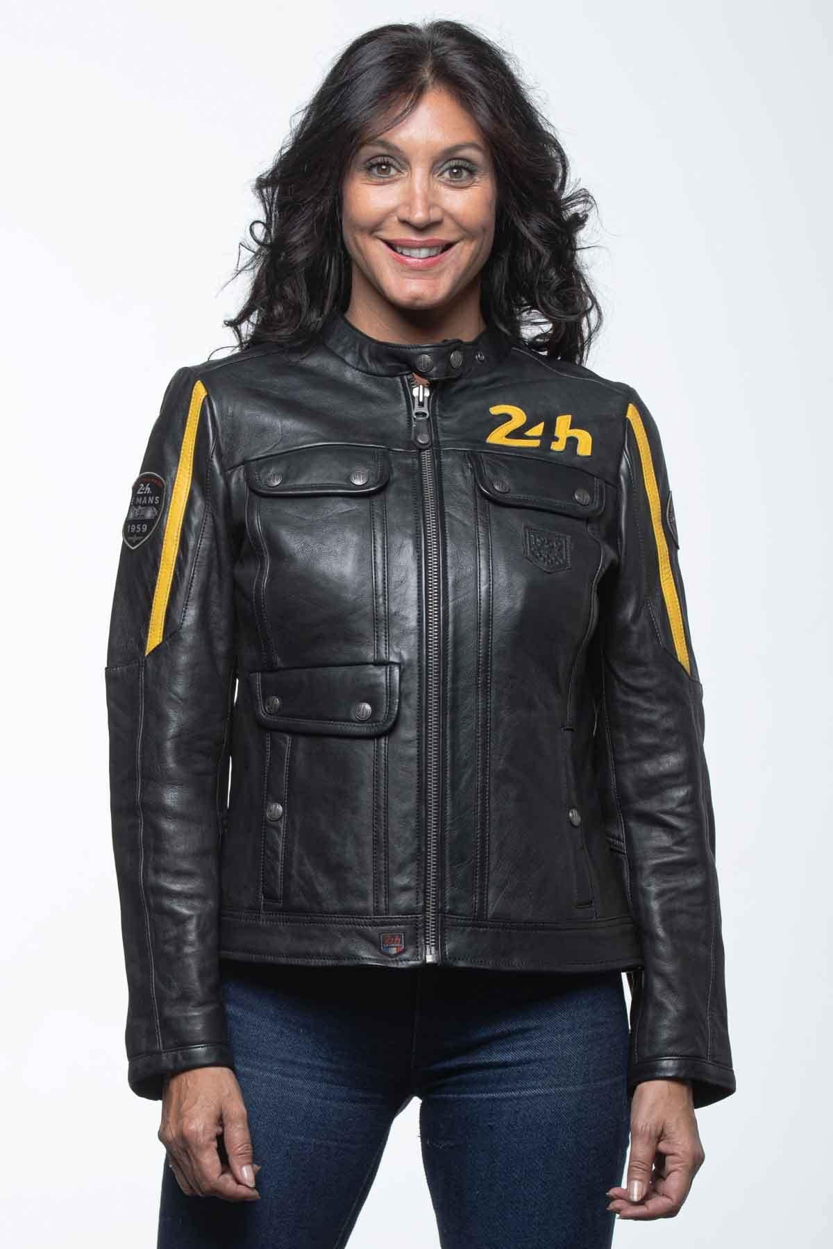 A black lambskin jacket, straight cut, biker collar, sporty appeal. - Image n°1