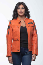 Bold orange sheepskin jacket, lightweight and soft, Le Mans-inspired. - Image n°5