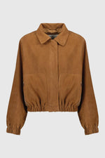 Women's cognac-colored suede leather jacket - Image n°5