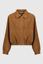 Slim cognac suede bomber in goat suede, elasticated cuffs and hem. - Image n°5