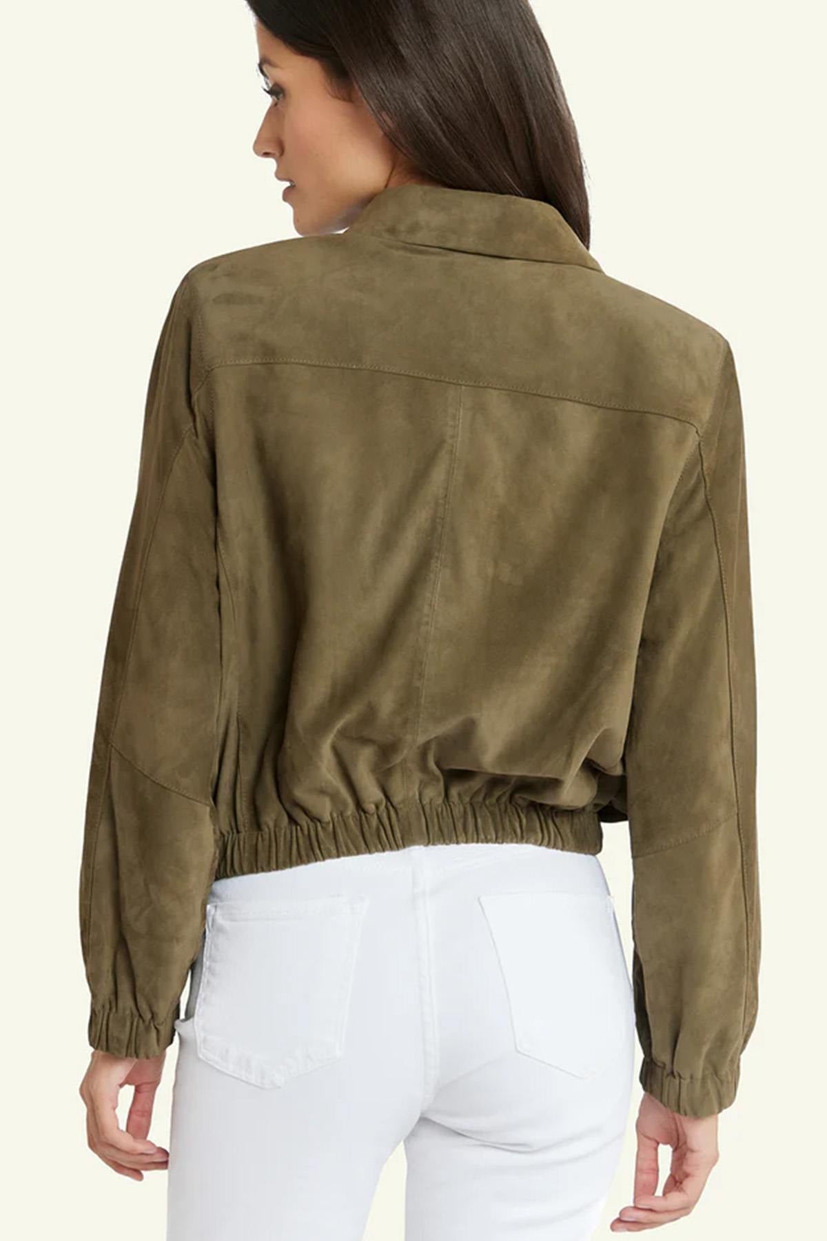 Serge Pariente's khaki suede goat leather jacket, minimalist and airy. - Image n°3