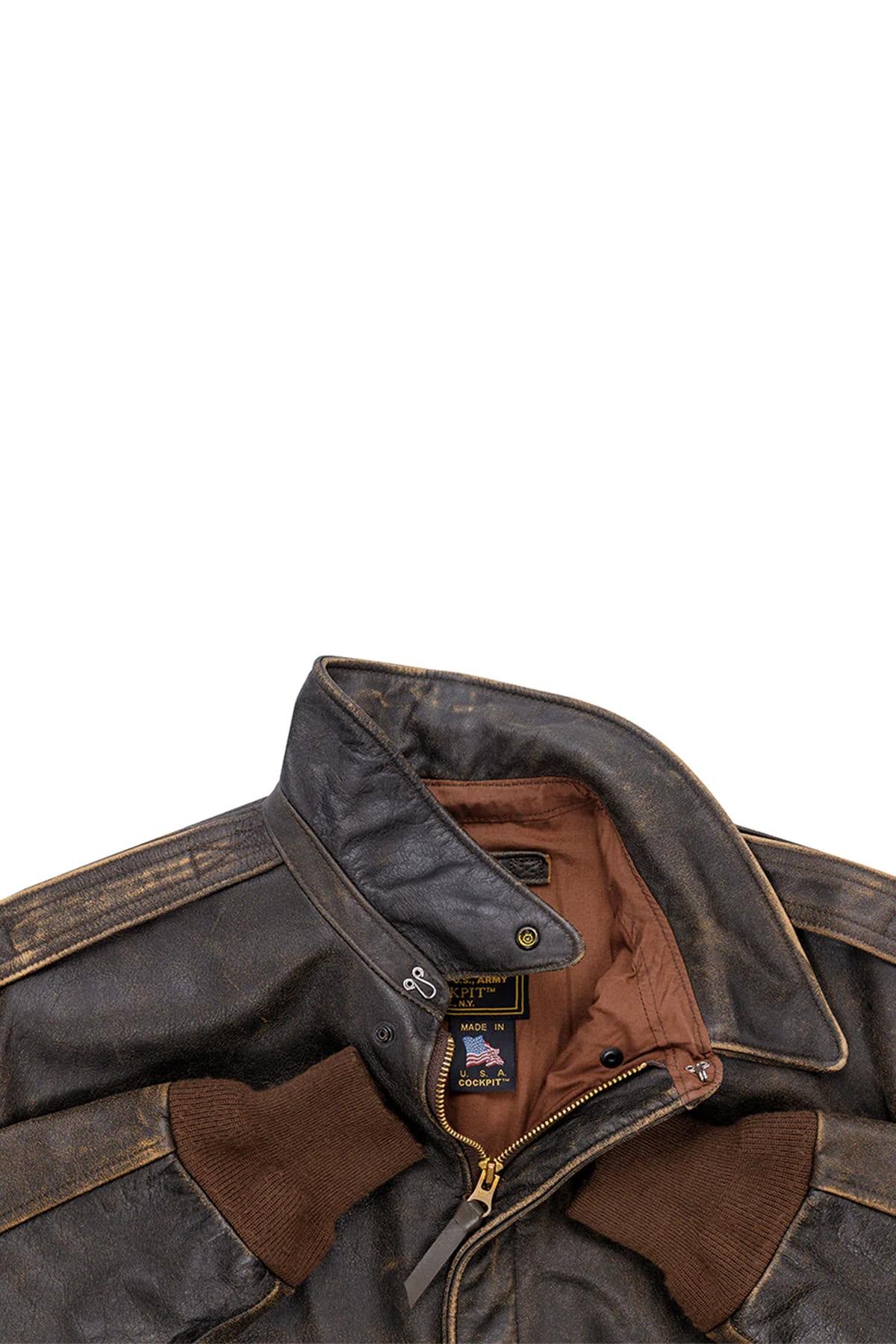 Type A-2 bomber jacket in worn-effect leather - Image n°7