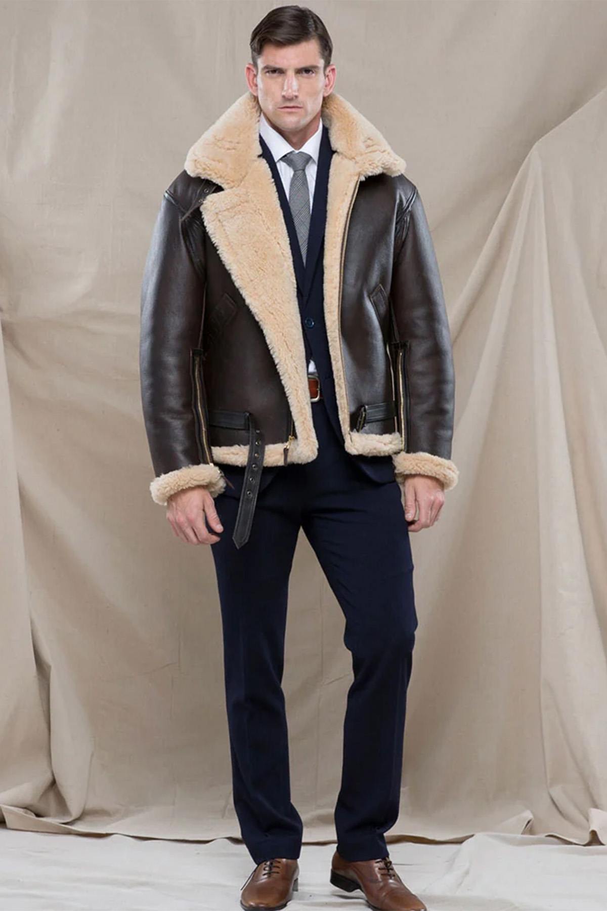 Z2109 Brown: thick shearling, RAF bomber warmth, patina that evolves. - Image n°6