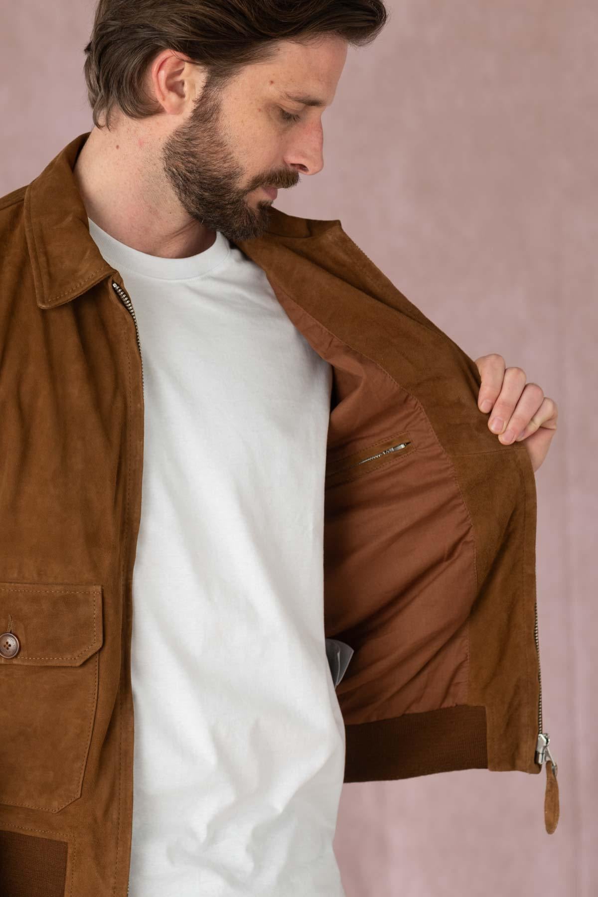 Rust-colored suede leather jacket - Image n°5