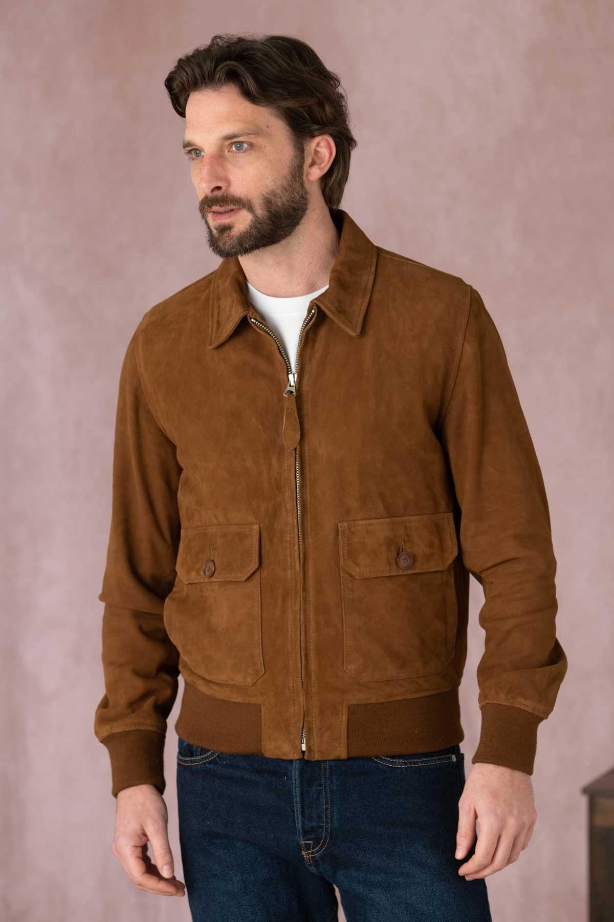 Rust-colored suede leather jacket - Image n°8