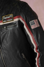 Supple lambskin biker jacket with bold red stripes. Road-ready. - Image n°3