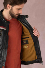 Supple lambskin biker jacket with bold red stripes. Road-ready. - Image n°7