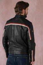 Supple lambskin biker jacket with bold red stripes. Road-ready. - Image n°5