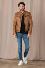 Timeless biker style in rich oxblood lambskin, textured for character. - Image n°2