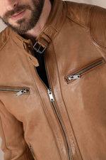 Timeless biker style in rich oxblood lambskin, textured for character. - Image n°3