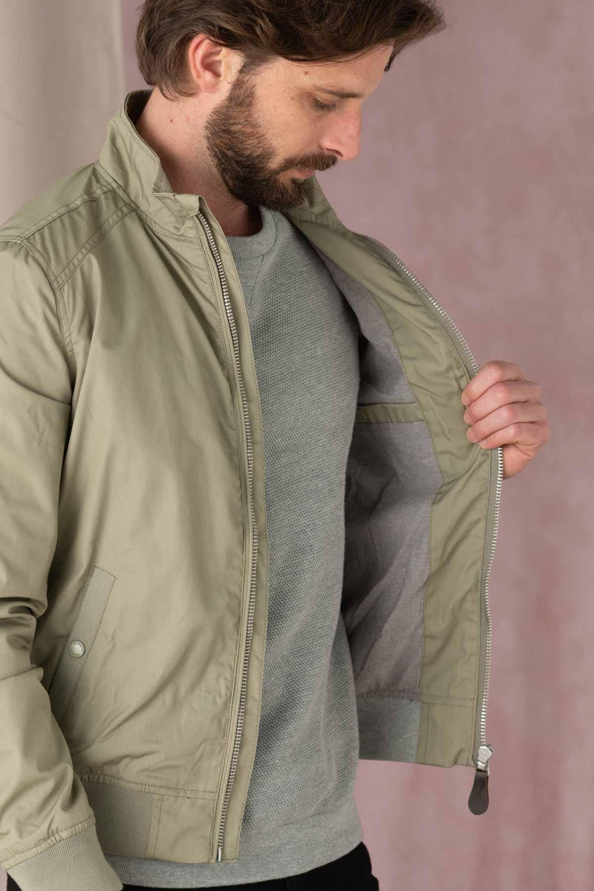 Schott Kenny bomber: sage khaki fleece, MA-1 pocket, ribbed trims. - Image n°3