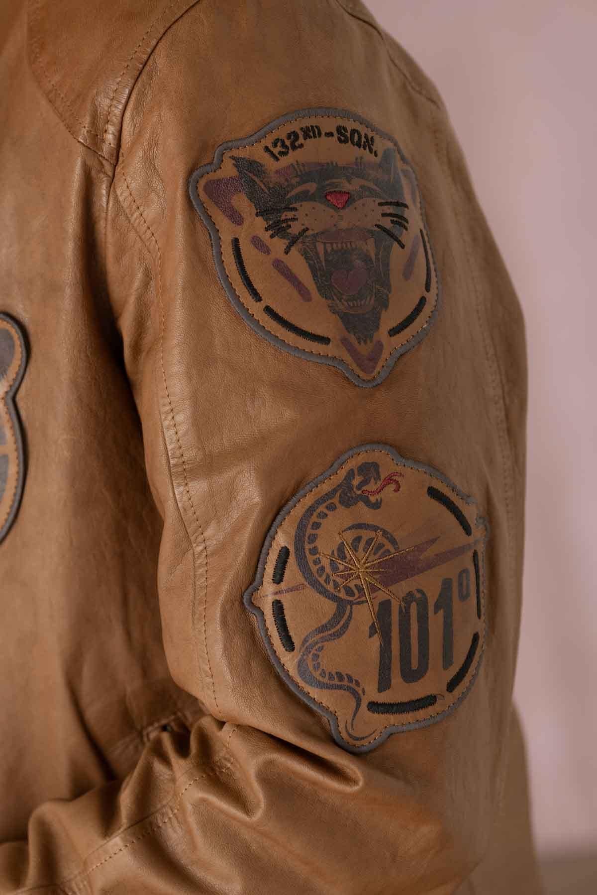 Leather bomber jacket with patches - Image n°6