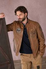 Slim Italian sheepskin jacket with 51st Wing patches. Unlined. - Image n°1