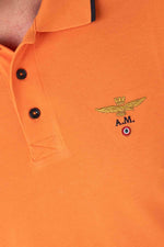 Orange short-sleeved cotton polo shirt - Image n°4