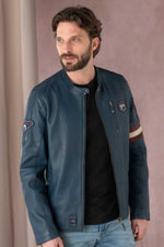 Slim biker jacket in royal blue sheep leather, Steve McQueen-inspired. - Image n°4