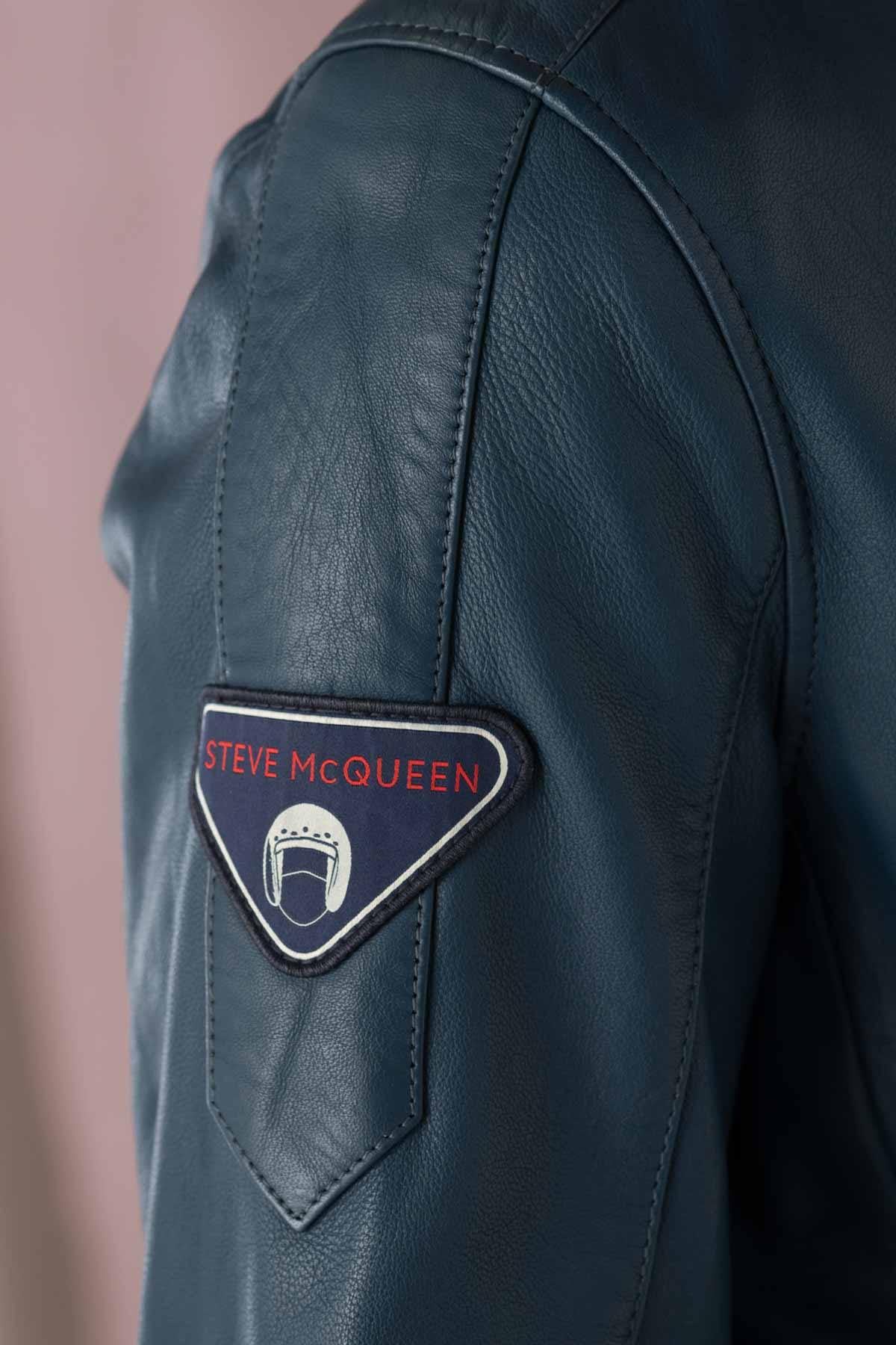Slim biker jacket in royal blue sheep leather, Steve McQueen-inspired. - Image n°9