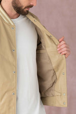 Schott's lambskin jacket: beige/off-white, snap closure, ribbed trims. - Image n°9