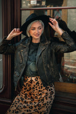 Rock-chic sheep leather jacket. finish, black and beige. - Image n°1