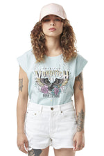 Light blue t-shirt with face print - Image n°1