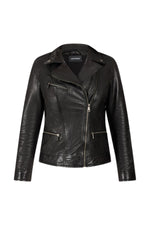 Black lambskin biker jacket with metallic rivets and a rock-chic edge. - Image n°8
