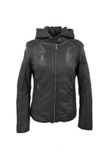 Soft black lambsheep leather jacket with hood. A year-round classic. - Image n°9
