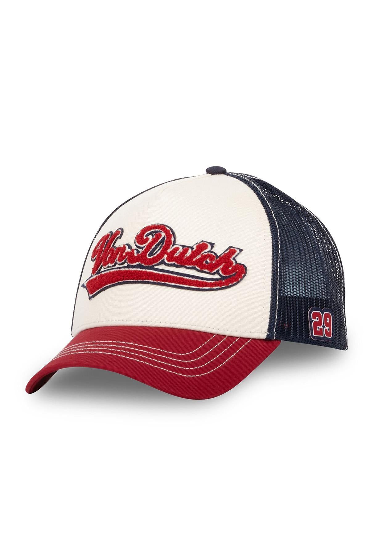 White, black and red bi-material trucker cap - Image n°1