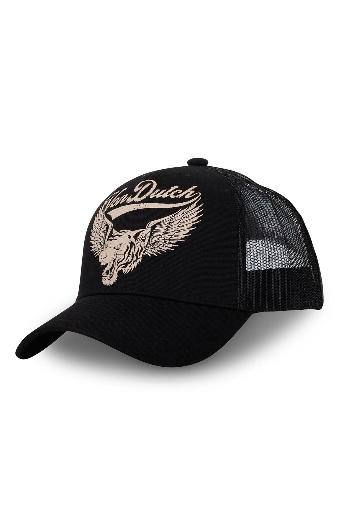 Black trucker cap with winged tiger print - Image n°1