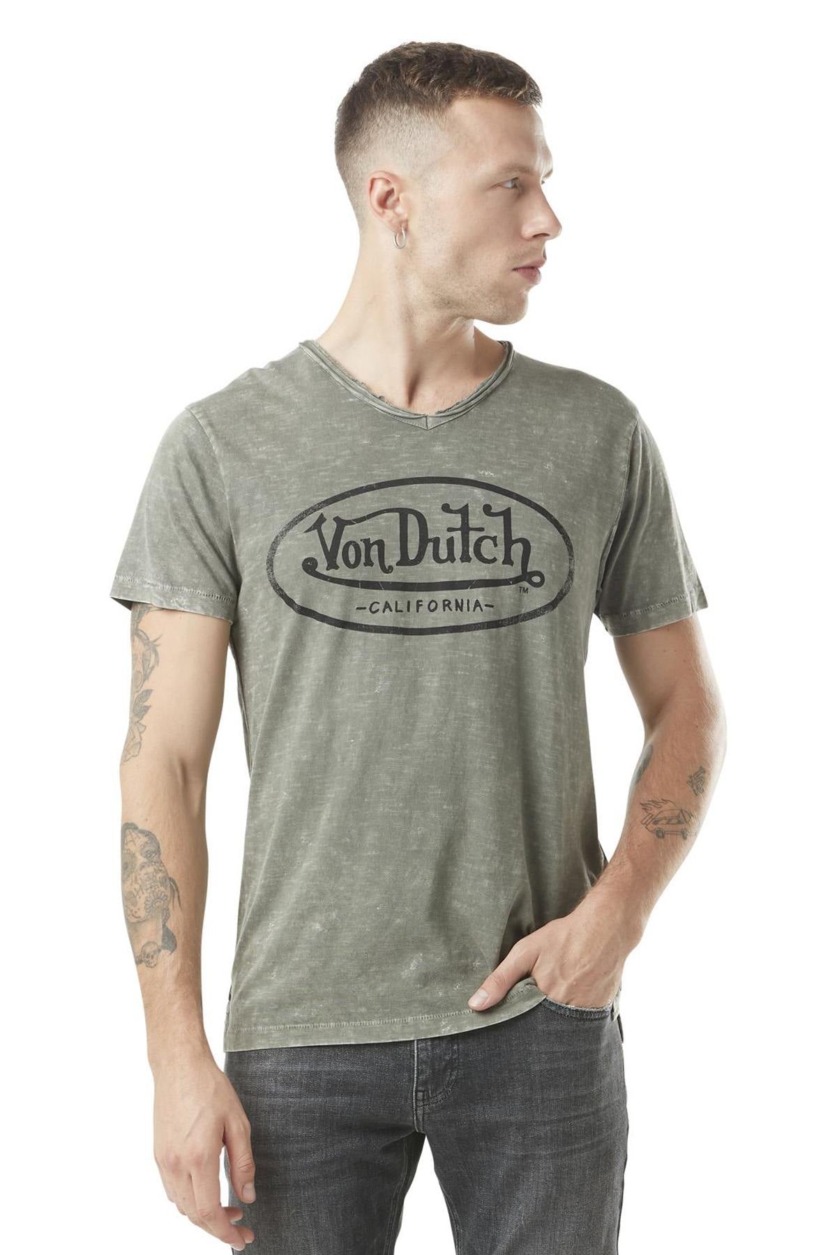 Khaki cotton T-shirt with logo - Image n°1